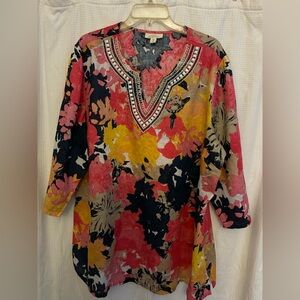 Charter Club linen NWOTG flora, beaded 3/4 sleeve /size 3X